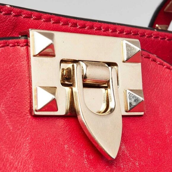 Valentino Red Leather Rockstud Trapeze Small Tote Bag - Picture 5 of 11